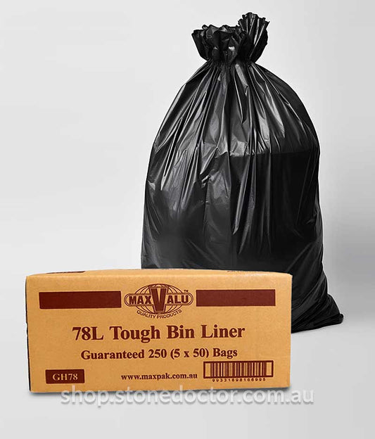 MaxValu 78 Litres Economical Heavy Duty Bin Liner 92 x 76cm - (5 Packs X 50 Bags) Per Box - Stone Doctor Australia - Cleaning Products > Waste Management > Garbage Bag