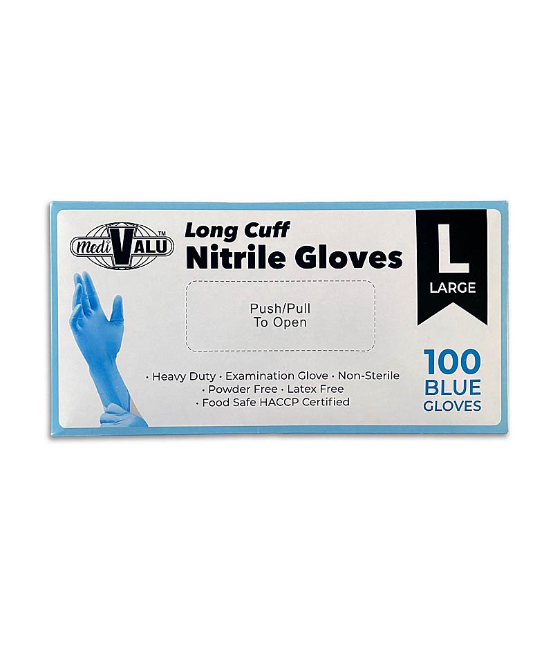 MaxValu Long Cuff Nitrile Gloves - 100 Pcs Per Box