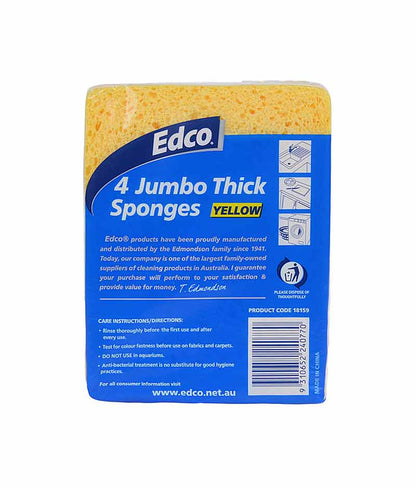Edco Jumbo Thick Sponges 4PK - Yellow - Stone Doctor Australia - Cleaning Accessories > Consumables > Thick Sponges
