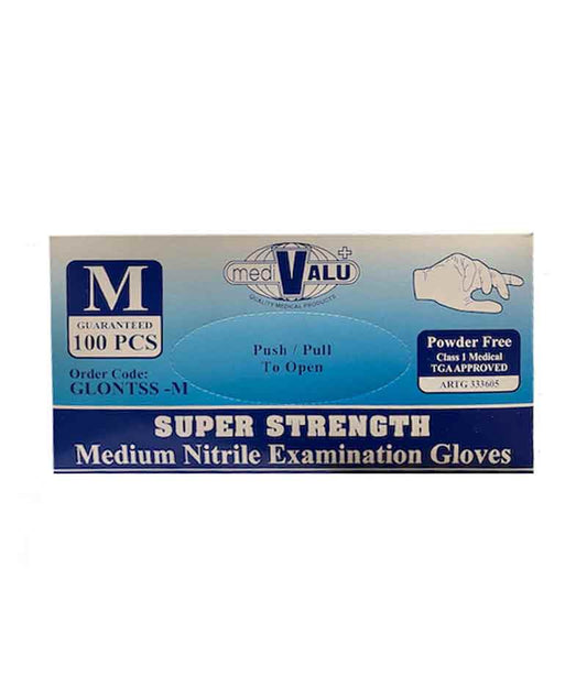 MaxValu Nitrile Blue Gloves Super Strength Medium (100 Per Box) - 10 Boxes