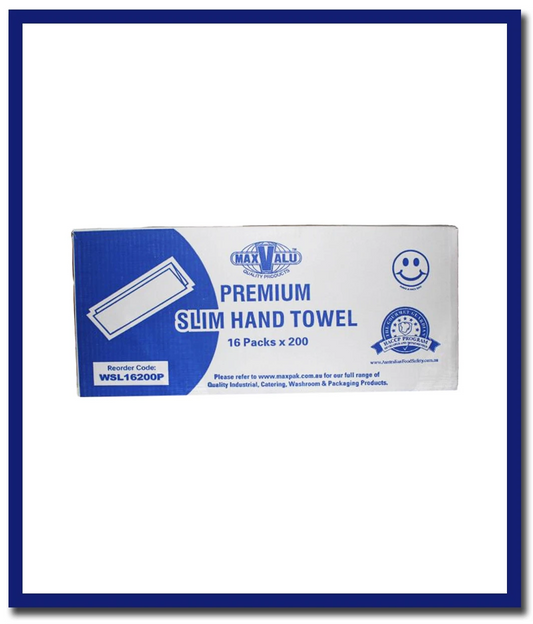 MaxValu Premium Slim Fold Hand Towel - (16 Packs X 200 Sheets) Per Box - Stone Doctor Australia - Washroom Products > Hygiene > Hand Towels