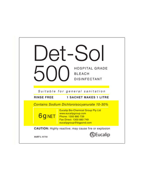(CARTON) Det-Sol 500 - 6gms (Powdered Disinfectant) x 200 Satchels - Stone Doctor Australia - Cleaning > Hospitals > Powder Disinfectants