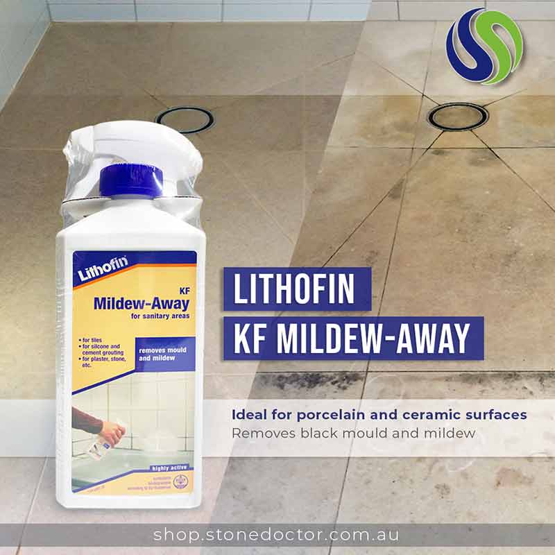 Lithofin KF Mildew-Away Spray - 500ml - Porcelain & Ceramic Tiled Surface Mould & Mildew Remover - Result
