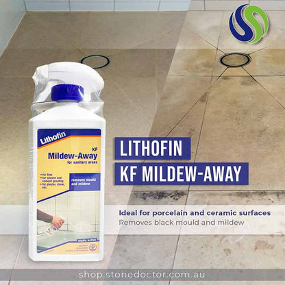 Lithofin KF Mildew-Away Spray - 500ml - Porcelain & Ceramic Tiled Surface Mould & Mildew Remover - Result