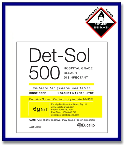 (CARTON) Det-Sol 500 - 6gms (Powdered Disinfectant) x 200 Satchels - Stone Doctor Australia - Cleaning > Hospitals > Powder Disinfectants