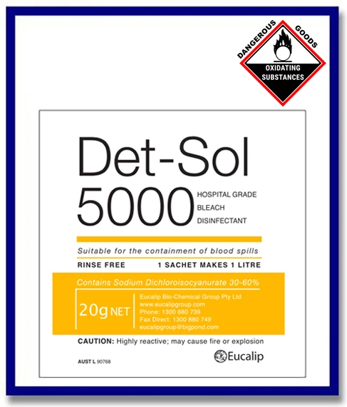 (CARTON) Det-Sol 5000 - 20gms (Powdered Disinfectant) x 200 Satchels - Stone Doctor Australia - Cleaning > Hospitals > Powder Disinfectants