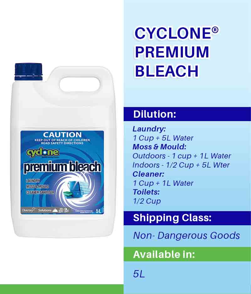 Diversey Cyclone Premium Bleach 5L - Stone Doctor Australia - Cleaning > Fabric & Laundry > Premium Bleach